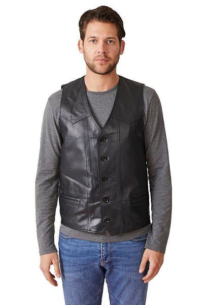 Deriderim Vestă Eldon Black pentru bărbați din piele naturală