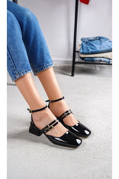 DİVOLYA Kohana Black Blunt Toe Double Helmet Heeled Casual Shoes