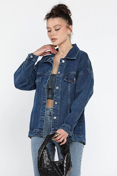 GÜLSELİ Jachetă de blugi de damă oversize albastru închis