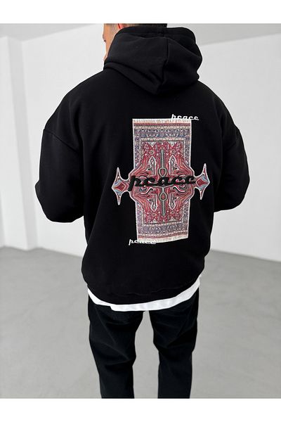 BYBASICMAN Black Peace Patch Hooded Sweat B-2060
