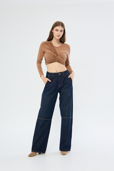 cracpot Kadın Yüksek Bel Bol Kesim Cotton Enzim+Tint Yıkamalı Jean Pantolon