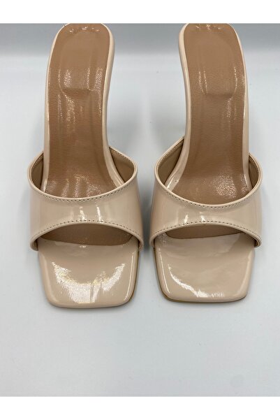 Aslının Butiği Real1 Women's Patent Leather 9cm Heeled Slippers - Fashionable and Comfortable High Heels