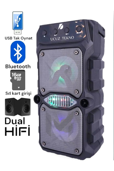 Barbarosshop Taşınabilir Kablosuz Bluetooth Hoparlör 2 LED Işık