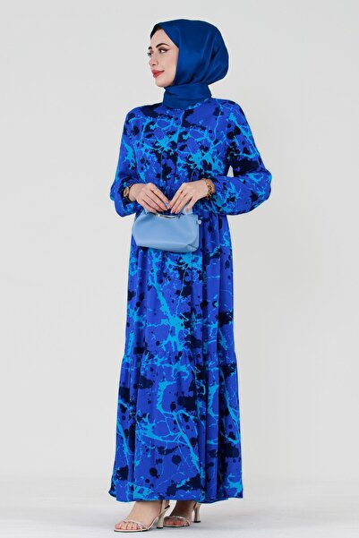 Sevitli Μπλε φόρεμα Viscon - Miray με τούνελ μέσης