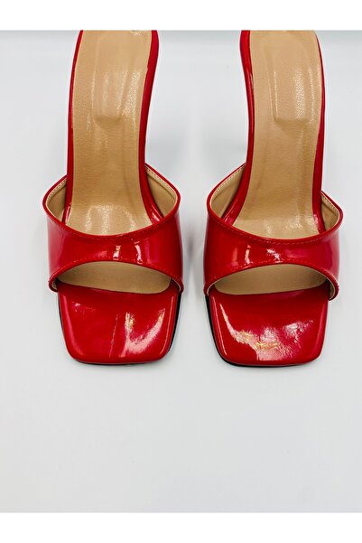Aslının Butiği Real1 Women's Patent Leather 9cm Heeled Slippers - Fashionable and Comfortable High Heels