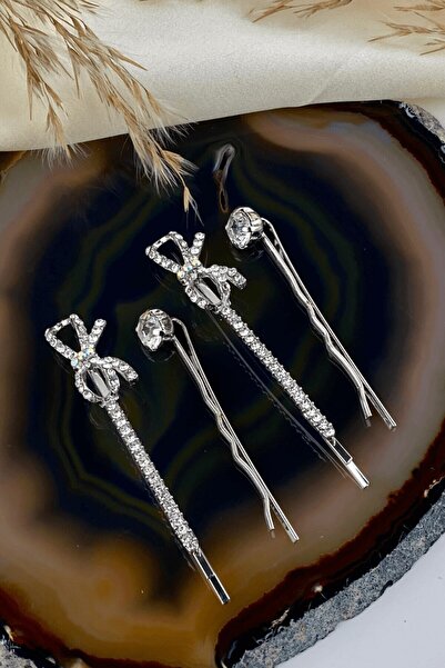 tokasepeticom Kurdele Detaylı Taşlı Tel Toka Seti Gümüş