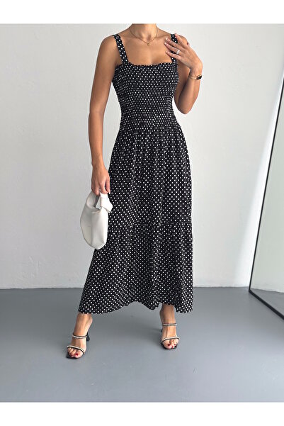 misslike fashion Gipeli  Puantiyeli  Askılı Kat Elbise Dokuma Viskon Kumaş 12...