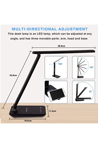 COOYA LED Desk Lamp,with Wireless Charger,with Built-in Clock, Calendar,Thermometer and Automatic Timing