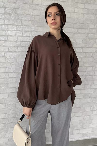 GÜLSELİ Γυναικείο Casual πουκάμισο με λεπτομέρεια σε καφέ παγίδα