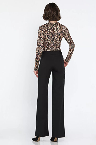 GÜLSELİ Black Waist Velcro Wide Leg Women's Fabric Trousers