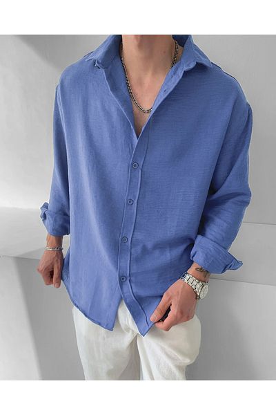 NO1 KONSEPT Cămașă oversize cu mânecă lungă din in Indigo