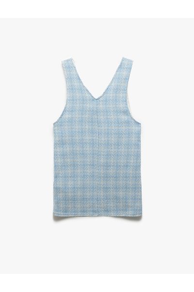 Koton Rochie din tweed din amestec de bumbac cu decolteu în V