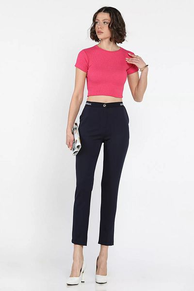 GÜLSELİ Navy Blue Women's Fabric Trousers with Elastic Waist