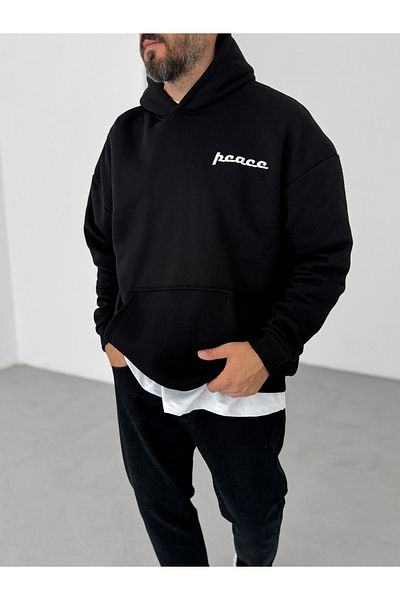 BYBASICMAN Black Peace Patch Hooded Sweat B-2060
