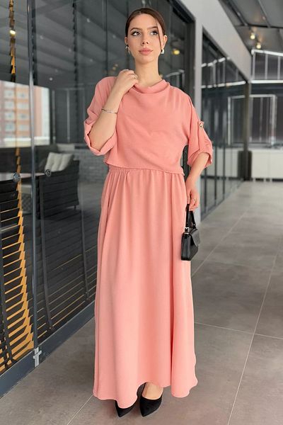 GÜLSELİ Powder Degaje Collar Sleeve Detailed Women's Blouse Skirt Double Set with Pockets