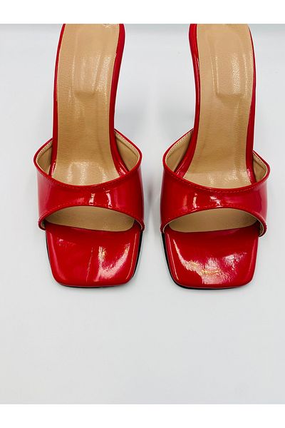 Ömer Ediz Shoes Papuci de damă REAL din piele lăcuită cu toc de 9 cm - Tocuri înalte elegante și confortabile