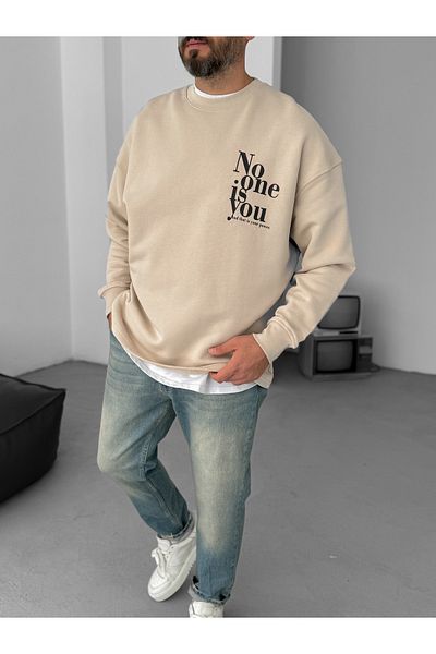 BYBASICMAN Beige Heavyweight No One Printed Sweat By-058