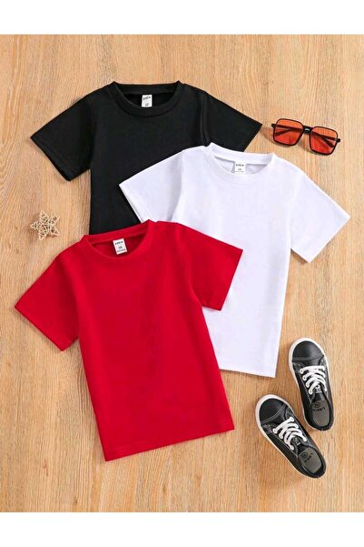 FAVORİST Πολλαπλά πακέτα Παιδικό βαμβακερό καλοκαιρινό μπλουζάκι με λαιμόκοψη