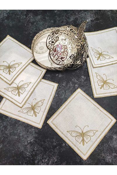 Çt Çeyizci Tekstil Presentation Napkin, Cocktail Napkin, Coffee Side Presentation Holder, Cup Pad 6 Pieces Presentation Napkin
