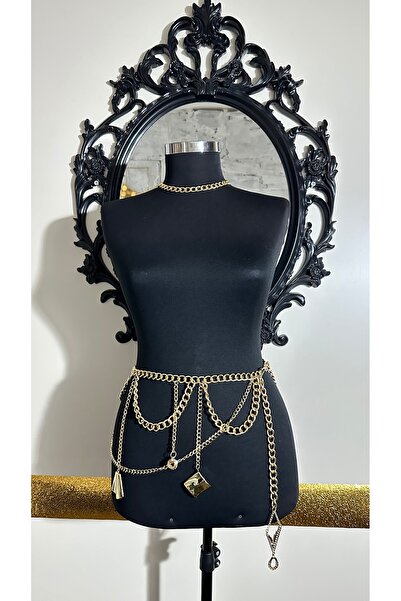 Maiden design Gold Renk Püskül Ip Bağlama Zincir Kemer