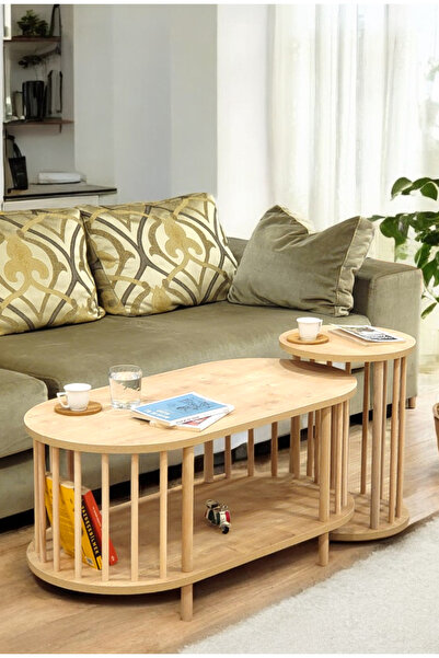 PEKA İkili Set Orta Sehpa Ahşap Ayaklı Sehpa iki Raflı Sehpa Dekoratif Sehpa ...