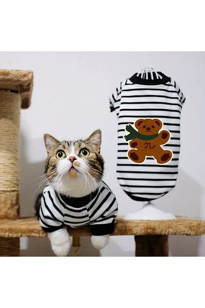 Lady Fify Black and White Striped Teddy Bear Sweatshirt for Cat Dog