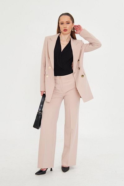 LOVELF Double Breasted Suit with Big Gold Buttons Beige