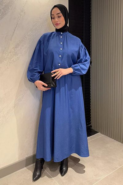 julude Indigo Pocket Λεπτομερή Πουκάμισο Φούστα Hijab Διπλό Σετ