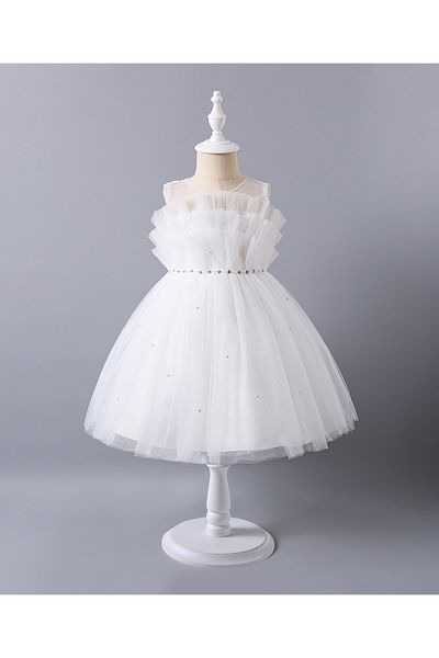 Mark & Mia Mark & Mia Bow Detailed Sequins Embellished Sleeveless Tulle Dress - White