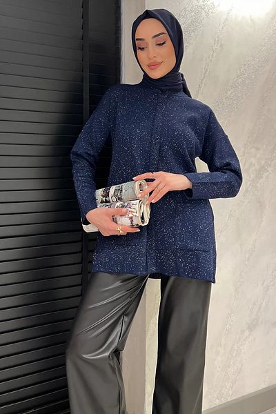 julude Γυναικείο μπλουζάκι με λεπτομέρεια με λωρίδα μπροστά με αστραφτερό χιτζάμπ