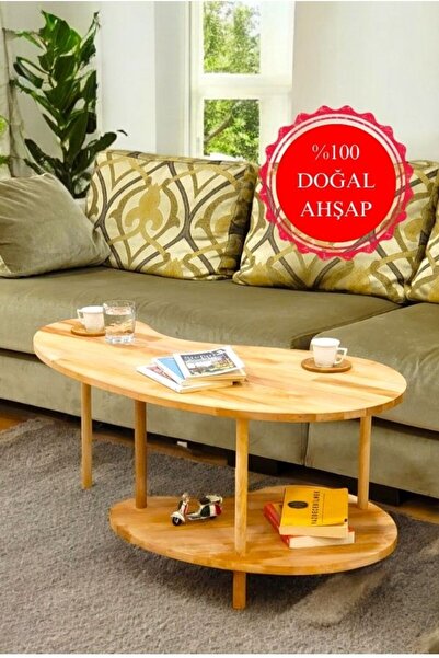 PEKA Lüx Naturel Ahşap Fasülye Orta Sehpa Ahşap Sehpa Iki Raflı Sehpa Dekorat...