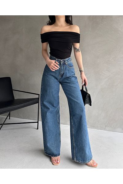 Fav Style Μαύρος γιακάς Madonna - Γυναικεία μπλούζα με συγκεντρωμένα πλαϊνά