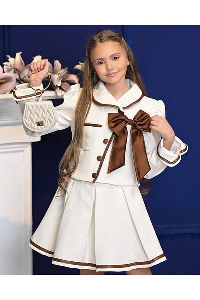 By Feyza Kids Collection Girl Special Design Holiday Combination Jacket&Skirt&Shirt&Bag 4 Piece Set