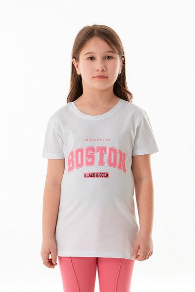 Fulla Moda Κοριτσίστικο μπλουζάκι από 100% βαμβάκι Boston Text Printed