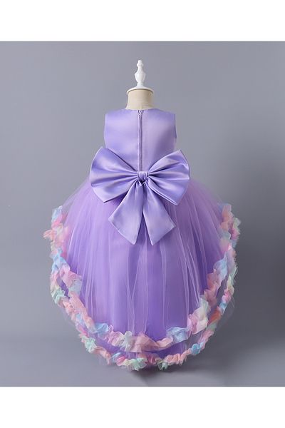 Mark & Mia Mark & Mia 3D Floral Embellished & Back Bow Detailed Sleeveless Long Tail Gown - Purple