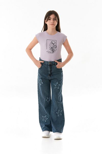Fulla Moda Pantaloni Palazzo pentru fete cu broderie stea