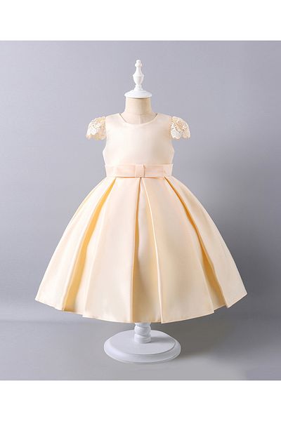 Mark & Mia Mark & Mia Bow Detailed Embroidered Cap Sleeves Party Dress - Champagne