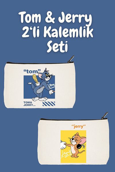 designedfy Tom And Jerry Couple 2-Piece Makeup Bag Advantage Set, Στυλόθήκη, Πορτοφόλι, Υφασμάτινη τσάντα
