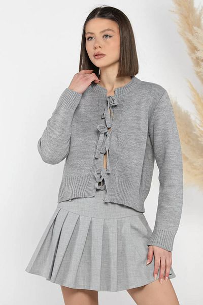 GÜLSELİ Gray Women's Front Tie Knitwear Jacket
