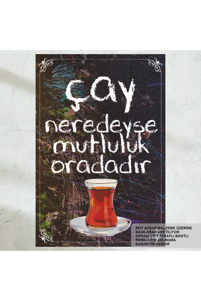 Hayat Poster çay neredeyse mutluluk oradadır duvar yazıları komik sözler tabl...