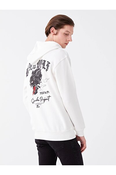 LC Waikiki Hanorac gros pentru bărbați, casual, alb, cu mânecă lungă, imprimat