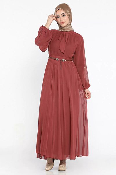 julude Φόρεμα Hijab Chiffon με λεπτομέρεια από αποξηραμένο τριαντάφυλλο