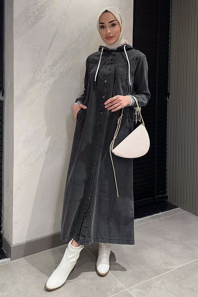 julude Anthracite γυναικείο ελαστικό τζιν τζιν με κουκούλα με κουκούλα