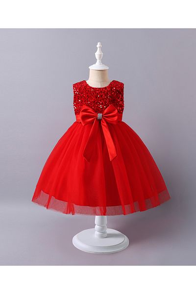 Mark & Mia Mark & Mia Sequins Embellished & Bow Detailed Sleeveless Tulle Dress - Red