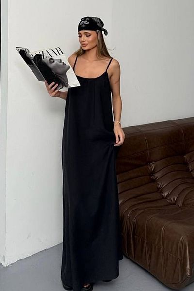 Ded COLLECTION Women's Thin Adjustable Strap Detailed Loose Cut Fabric Dress