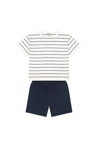 Antebies Knitwear Shorts Set - Navy Blue Striped