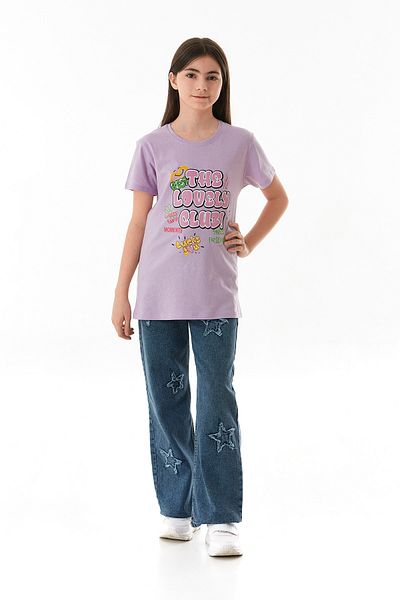 Fulla Moda Tricou pentru fetiță, 100% bumbac, cu imprimeu text, cu gâtul turn