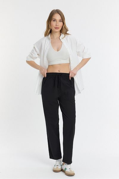 COMBİNE MİCHAİL Linen Blended Loose Fitting Black Trousers