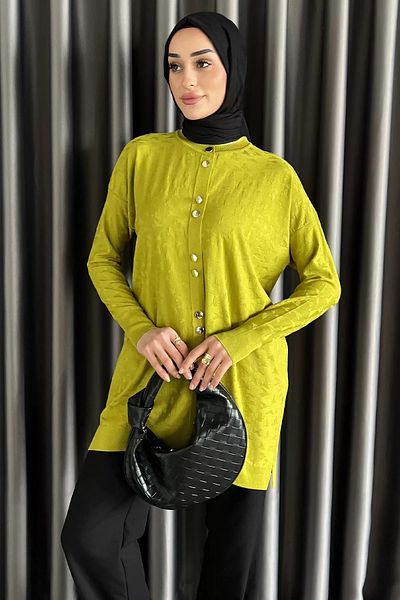 julude Ζακέτα πλεκτό Hijab με λεπτομέρεια με λαδί και κουμπί