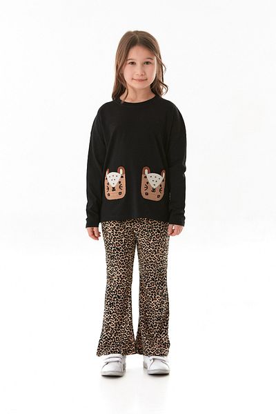 Fulla Moda Leopard Patterned Pocket Flare 2 Piece Girl's Suit